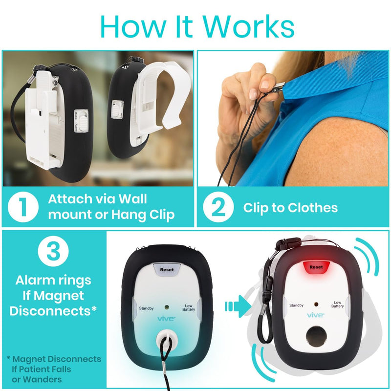 [Australia] - Vive Magnet Pull Cord Chair Alarm for Elderly Adults - Bed Alarm - Fall Prevention for Elderly Dementia Patients - String Exit Alert Detection for Caregivers Monitoring Seniors - Batteries Included White 