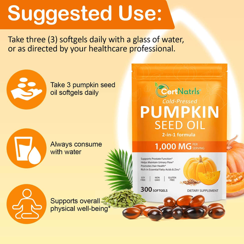 [Australia] - Pumpkin Seed Oil Capsules,2 in 1 Pumpkin Seed Oil with Saw Palmetto, Supplements Supports Hair Growth, Bladder & Prostate Health | Non-GMO 