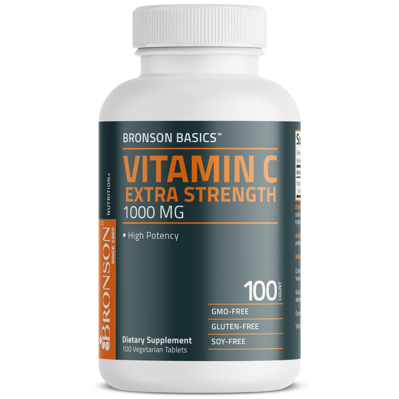 Bronson Vitamin C 1000 mg as Ascorbic Acid, 100 Vegetarian Tablets | Extra Strength Formula, Supports a Healthy Immune System, Non-GMO, Gluten-Free & Soy-Free 100 Count (Pack of 1)