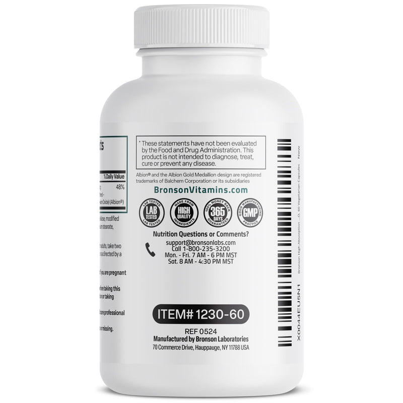 [Australia] - Bronson Magnesium Glycinate 200 MG per Serving Chelated for High Absorption, Gentle On Stomach, Non-GMO, 60 Vegetarian Capsules 60 Count (Pack of 1) 