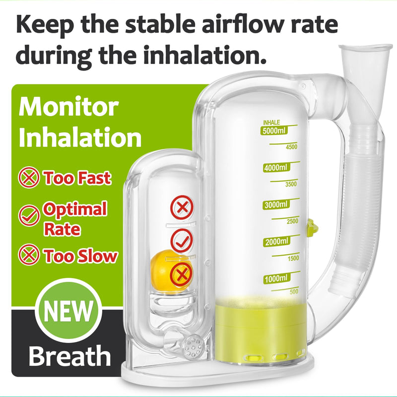 [Australia] - Incentive Spirometer Adult, Breathing Exercise Device for Lungs, 5000ml Capacity, Made with Medical-Grade Shatterproof PC Material, Easy-to-Read Scale, Airflow Indicator for Controlled Breathing 