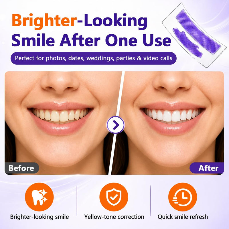 Purple Teeth Whitening Strips, 42 Strips (21 Pairs), Purple Tone Neutralizing Technology for Yellow-Looking Teeth, Pap Formula, Low Sensitivity, 21-Day Whitening Treatment Mint