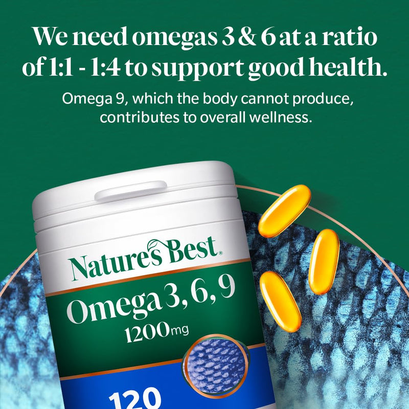Nature's Best Omega 3, 6, 9 with Vitamin D3-1-2 Daily - UK Made - 120 Capsules (3+ Months' Supply)