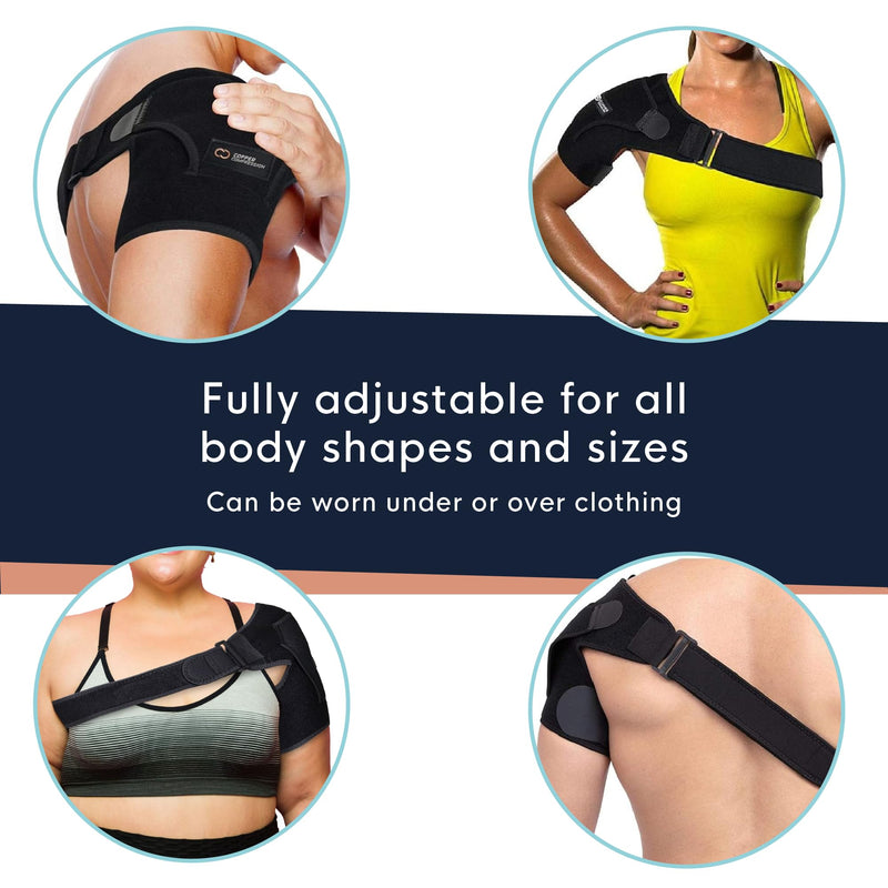 Copper Compression Recovery Shoulder Brace - Immobilizer for Torn Rotator Cuff, AC Joint Pain Relief, Dislocation, Arm Stability, Injuries, Tears - Adjustable Fits Men, Women - Black Plus Size - L/XL Large-X-Large