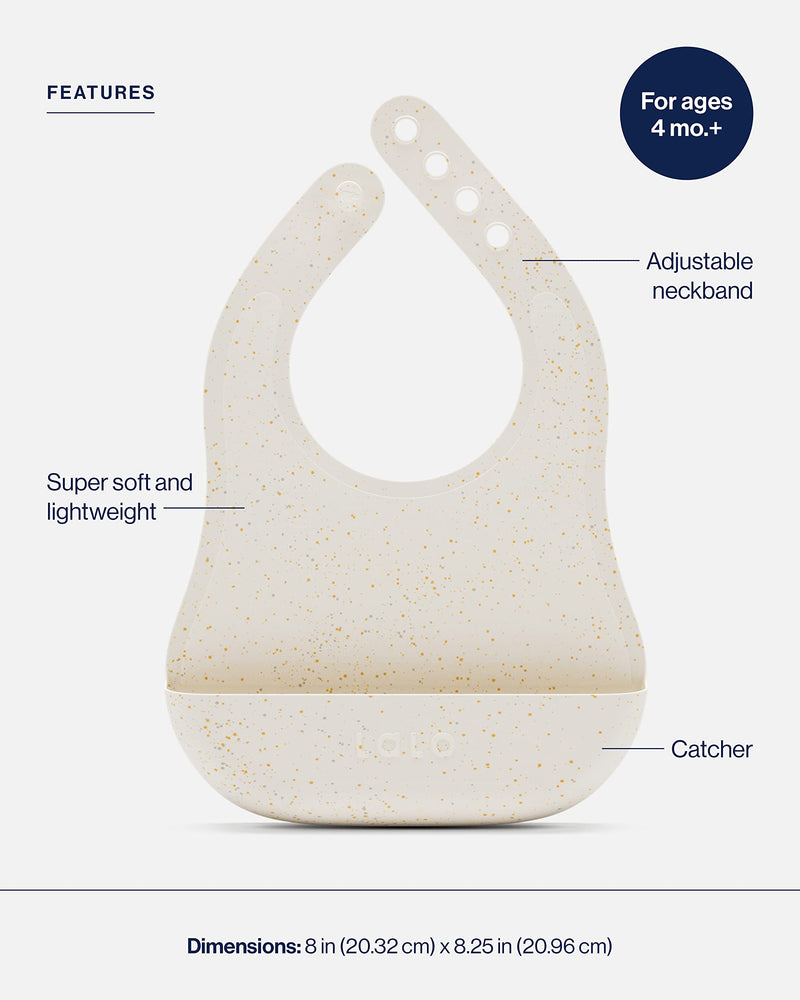 [Australia] - Lalo The Bib - Waterproof, Non-Toxic Silicone Baby Bib with Adjustable Neck Band & Silicone Food Pouch Catcher, Set of 2 Oatmeal 