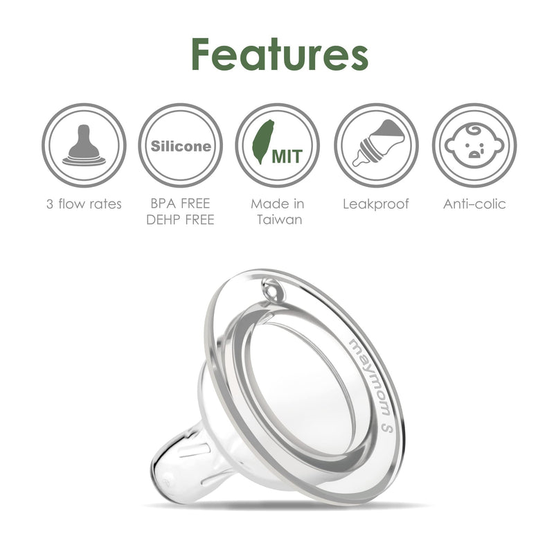 [Australia] - Maymom Silicone Nipple Slow Flow, 4pc; Compatible with Spectra/Motif Luna/Maymom Widemouth Bottles 