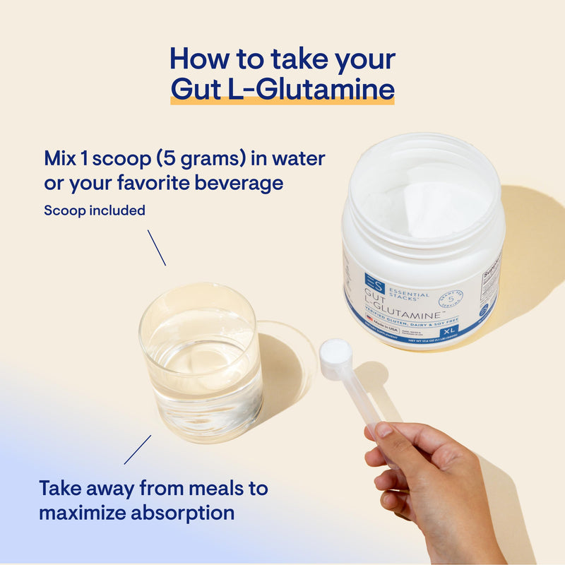 [Australia] - Essential Stacks Gut L Glutamine Powder XL (500 grams) - Made in USA, Non-GMO, Gluten Free, Vegan, Unflavored (100 Servings) 