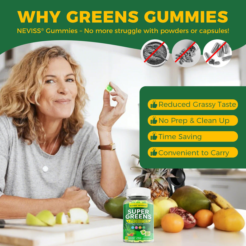 [Australia] - Organic Super Greens Daily Gummies + Probiotics, Spirulina, Chlorella, Spinach, Broccoli, Fiber, Fruits Veggies, Mushroom - Greens Powder Superfood Alternative, Natural Energy, Sugar Free Vegan, 60Cts 60 Count (Pack of 1) 