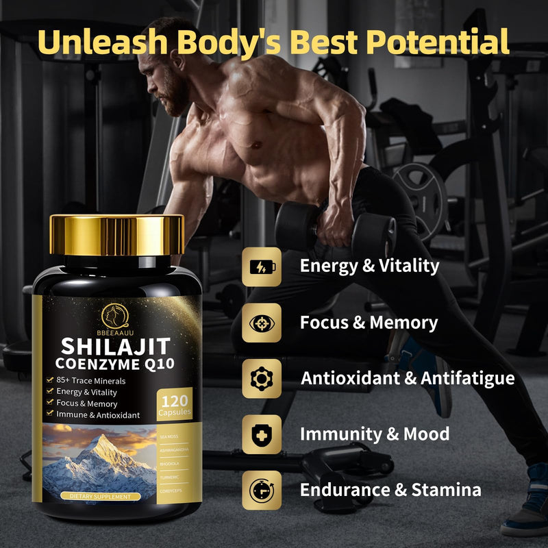 [Australia] - Shilajit for Men with Sea Moss & Ashwagandha,12 in 1 Himalayan Shilajit Supplements Capsules with Coenzyme Q10, Fulvic Acid & Humic Acid, Lion's Mane, Support Energy & Immunity, 120 Counts 120 Count (Pack of 1) 