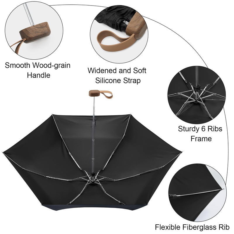 G4Free Mini Travel Folding Umbrella for Purse, Compact UPF 50+ UV Protection Sun & Rain Small Umbrella, Lightweight Portable Parasol Fits in Pocket, Wallet for Women Men(Black and Light Blue)