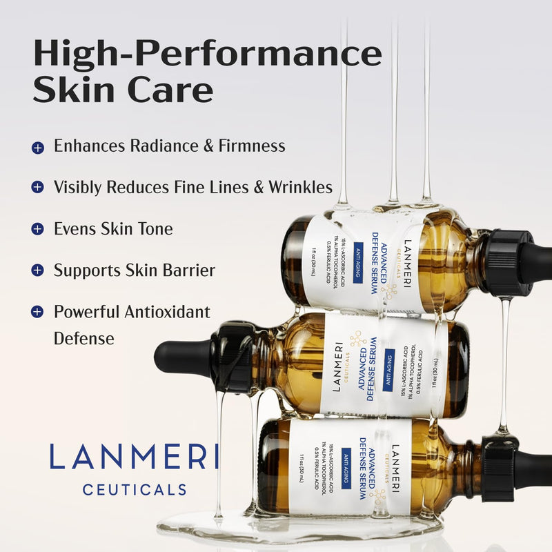 Lanmeri Ceuticals 15% Vitamin C + E + Ferulic Serum: Advanced Antioxidant Defense Formula with 1% Vitamin E & 0.5% Ferulic Acid – High-Stability Vitamin C Serum (1 fl oz) 1-Pack C+E+Ferulic Serum