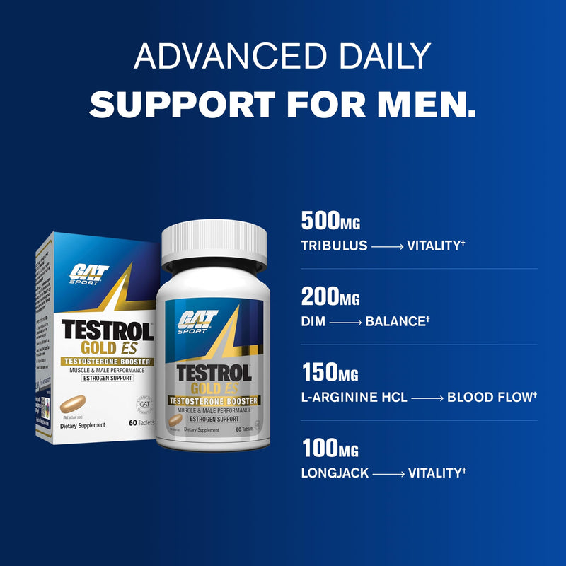 GAT SPORT TESTROL Gold ES, 60 Tablets (30 Servings) | Men's Health Supplement, Supports Hormone Balance between Estrogen & Testosterone*