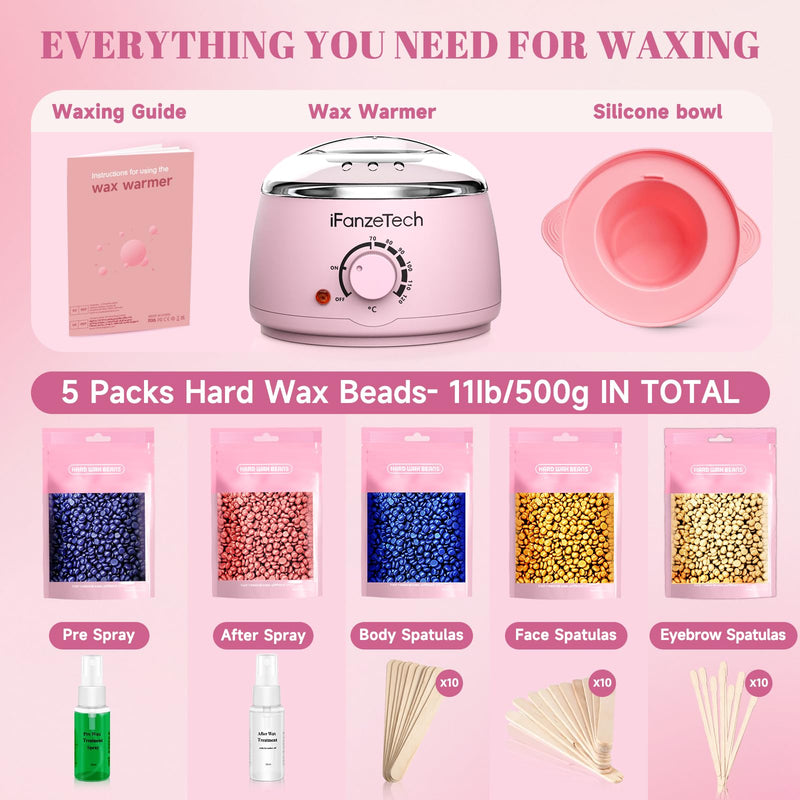 [Australia] - iFanzeTech Wax Machine Waxing Set Women: Wax Hair Removal - Wax Warmer Wax Device for Hair Removal with 5 Packs of Waxing Beads, Wax Machine Hot Wax Device Set for Home Salon 