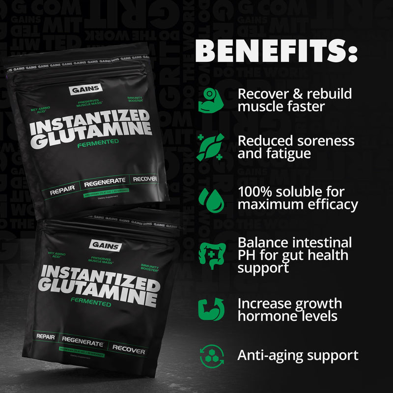 [Australia] - Gains in Bulk L-Glutamine, Gluten Free Glutamine Powder for Muscle Recovery and Growth, Post Workout Support, Amino Acid Supplement, Promotes Protein Synthesis, Non GMO, Unflavored, 90 Servings 