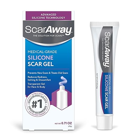 ScarAway 100% Medical-Grade Silicone Scar Gel for Face, Body, Surgical, Burn, Hypertrophic Scars, Keloids and Acne Scar Treatment, 0.71 Ounces, (20 Grams)