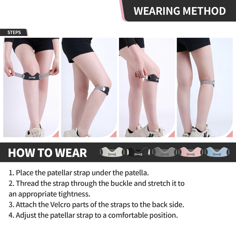 [Australia] - GOUNOD Silicone Patellar Tendon Support Strap 2 Pack,Knee Strap for Knee Pain Relief,Patella Band for Basketball, Jumpers Knee, Tendonitis, Running, Hiking, Soccer, Osgood Schlatter（Black-Grey） Black 