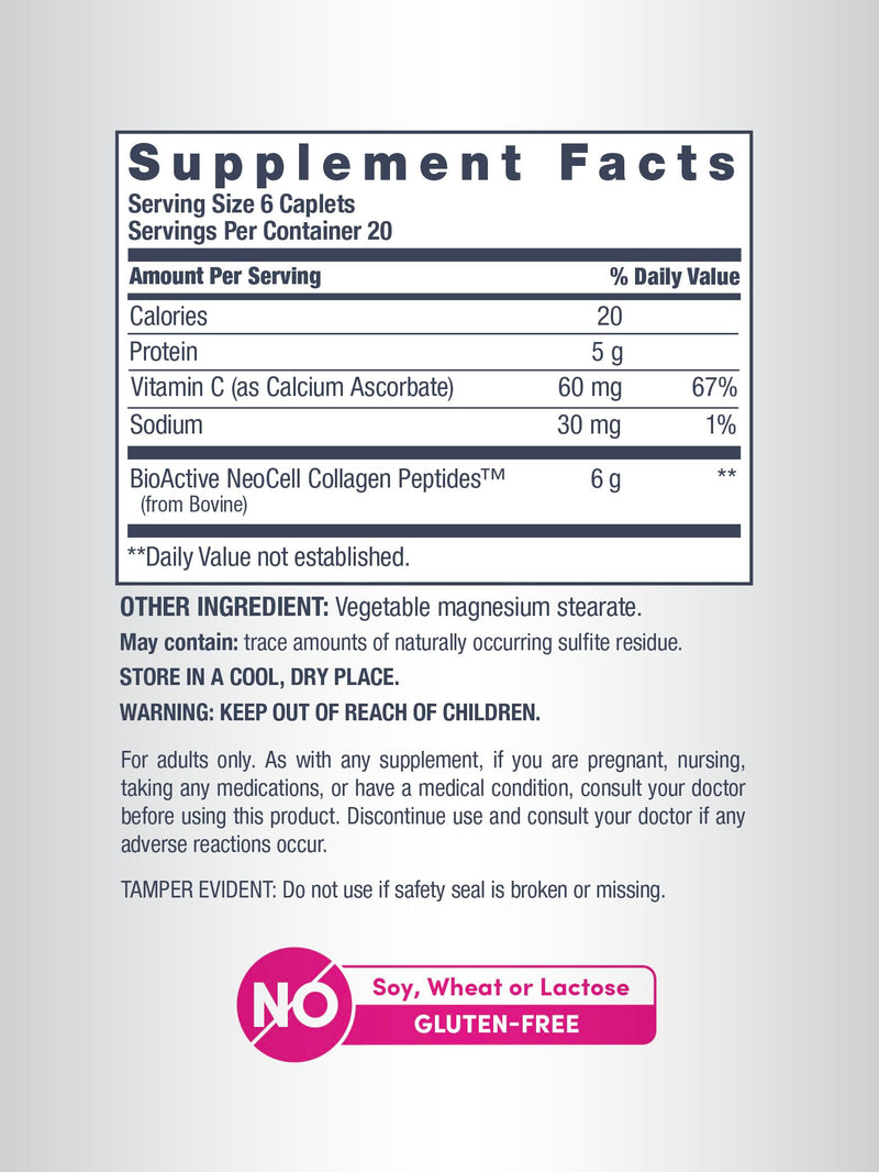 NeoCell Super Collagen with Vitamin C, 120ct Collagen Pills, Non-GMO, Grass Fed, Paleo Friendly, Gluten Free, Collagen Peptides Types 1 & 3 for Hair, Skin, Nails and Joints (Packaging May Vary)