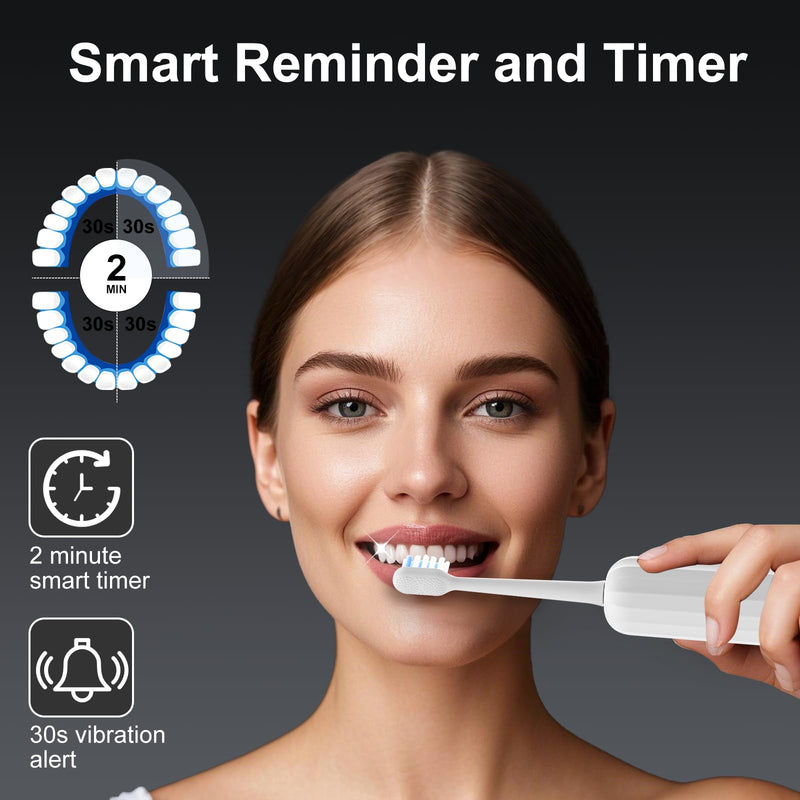 2025 New Sonic Electric Toothbrush for Adults - Vibration 60,000 VPM & 73° Oscillation Rechargeable Electric Toothbrush, 50+ Days Battery Life, 3 Modes, 2-Minute Timer, 3 Brush Heads, White