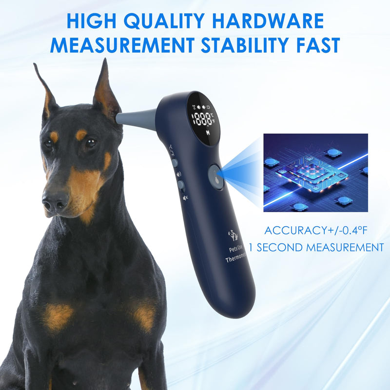 Pet Ear Thermometer for Dogs, Cats, and Livestock, Long Probe Designed, ℃/ ℉ Convert and Sound Switch Dedicated Button, 1 Second Measurement, 20 pcs Pet Swabs Included - PawsPlanet Australia