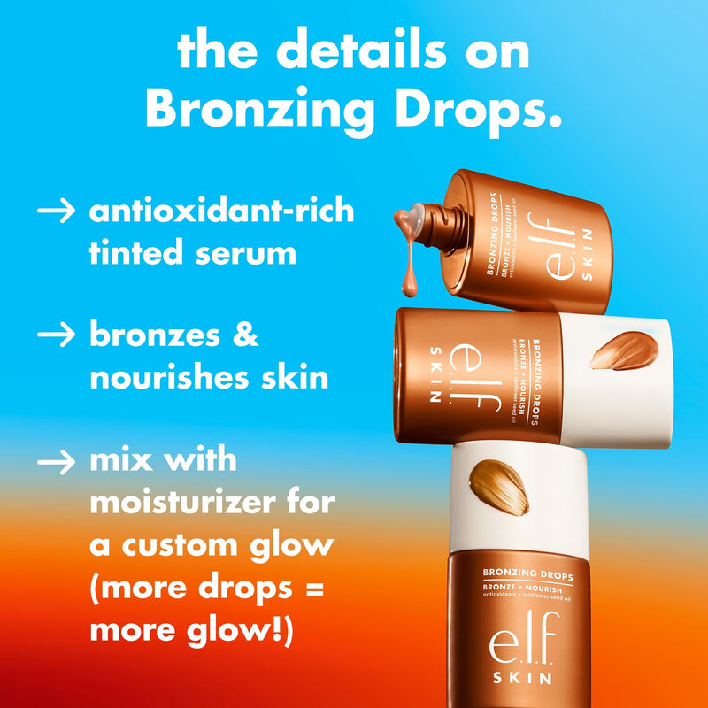 e.l.f. SKIN Bronzing Drops Mini, Liquid Face Tinted Serum with Vitamin E & Sunflower Oil, Vegan & Cruelty-Free, Pure Gold 0.33 Fl Oz (Pack of 1)