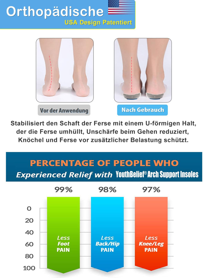 [Australia] - Plantar Fasciitis Arch Support Insoles Heel Cup Women Men Heel Insoles for Heel Pain, Heel Spurs, Flat Feet, Tendonitis, Shock Absorption Inserts EU 41-46 Black 