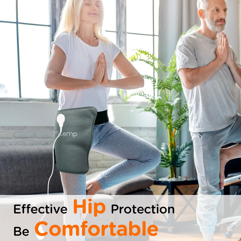 Comfytemp Hip Heating Pad Hip Brace, Electric Heat Pad, FSA Eligible, (S/M) | HSA Approved, Birthday Gifts for Mom Women Dad Men, Heating Pad for Lower Back, Legs, Thigh Buttock, Machine Washable, Grey Gray Medium