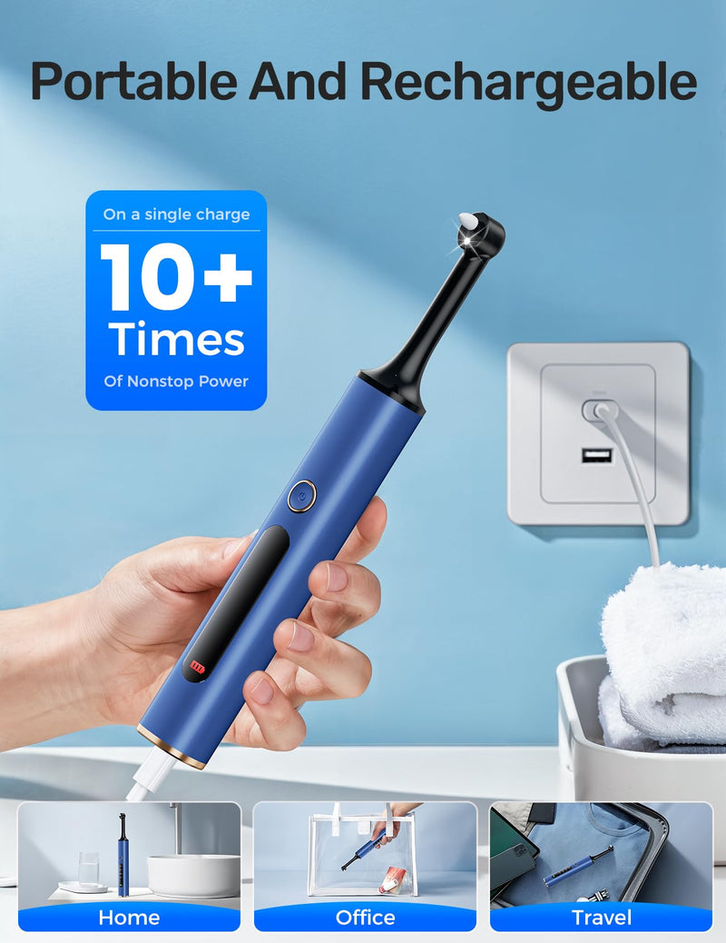 [Australia] - Tooth Polisher, Rechargeable Teeth Polishing Kit for Teeth Whitening, Tooth Polisher for Tartar Stain Removal, Teeth Cleaner Tools for Home Use with 3 Polish Paste and 5 Brush Heads, LED Light 