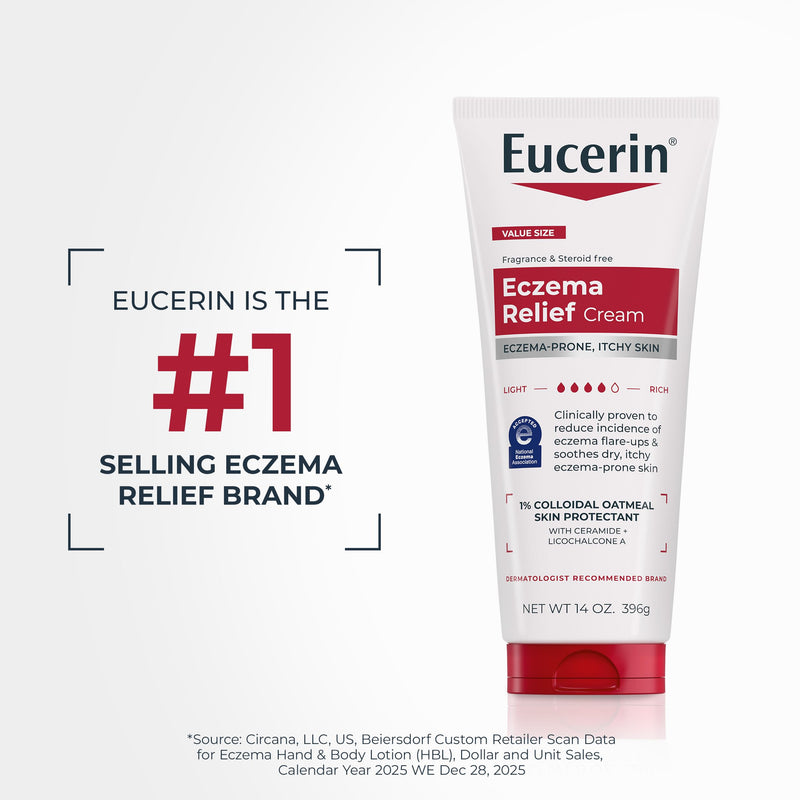 Eucerin Eczema Relief Cream with Colloidal Oatmeal, 14 OZ Fragrance Free 14 Ounce (Pack of 1)