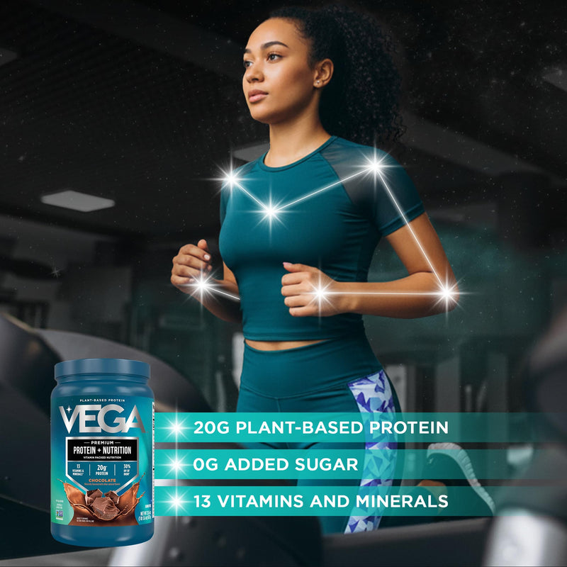 Vega Protein + Nutrition – 20g Plant Based Vegan Protein Powder, Chocolate for a Dairy-Free Protein Shake – Large Tub, 1.4lbs (17 Servings) 1.35 Pound (Pack of 1)