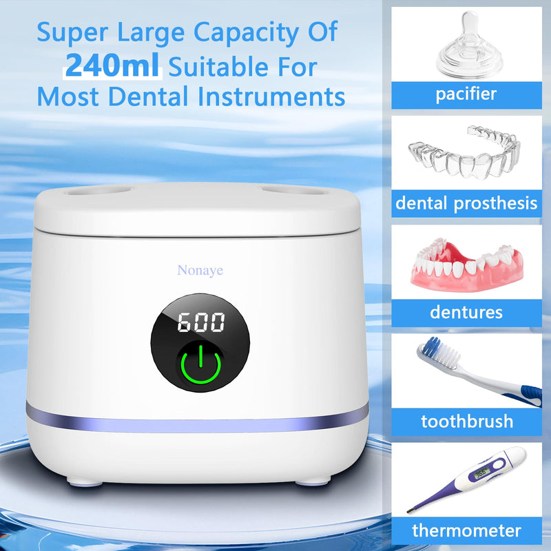 Dental Ultrasonic Retainer Cleaner Machine–Cleaning for Night Guards | 45kHz sonic deep cleaning,for retainers aligners,braces toothbrush heads jewelry,travel design,304 stainless steel tank White