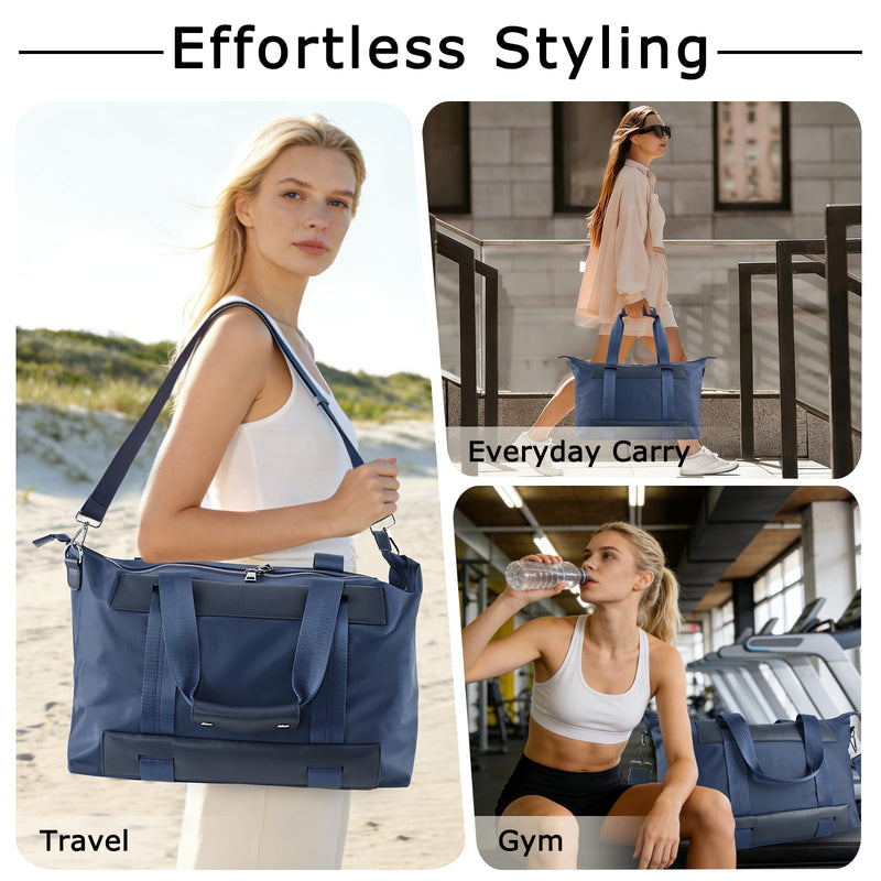 U+U Travel Duffle Bag, Waterproof Weekender Overnight Bags for Women, Carry on Overnight Weekend Bag with Padded Laptop Sleeve, Sport Gym Bags for Men (Dark Blue) Dark Blue