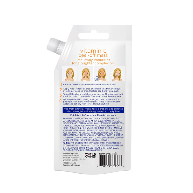 MISS SPA Facial Mask Trio Vitamin C Peel-Off, Charcoal Clear Pore Peel-Off & Matcha Green Tea Mud Mask Exfoliates, Detoxifies, Brightens and Clears Pores, 3 Full-Size Squeeze Tubes
