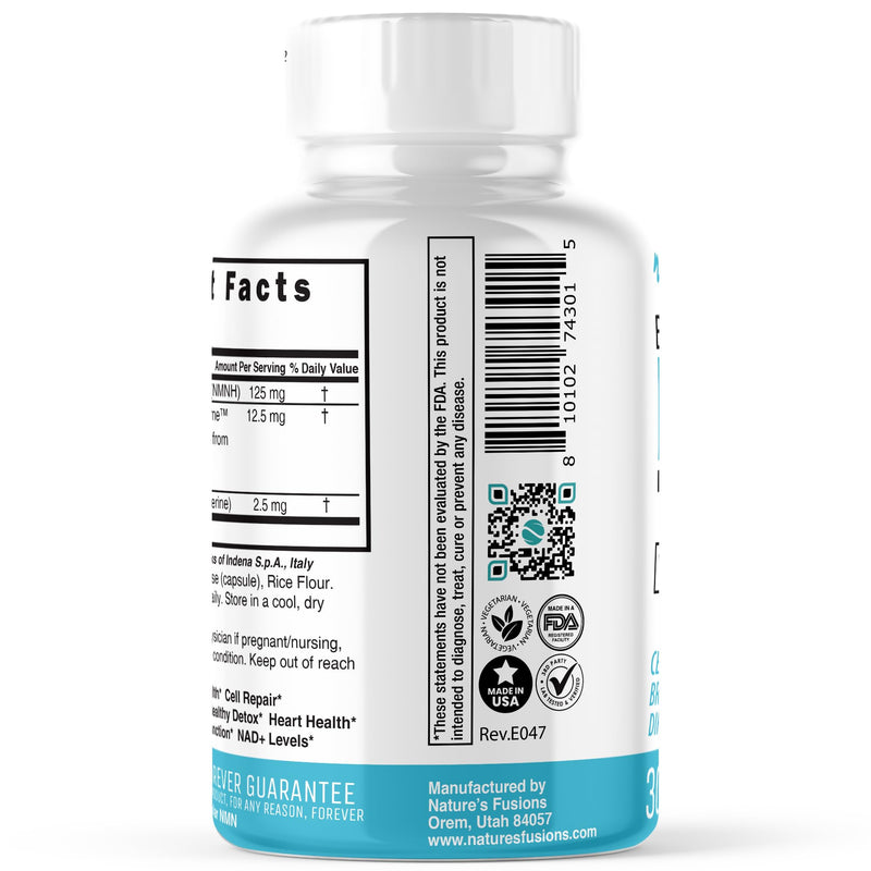 Nutri NMNH 125 mg Supplement - 25x more Bioavailable, with Piperine & Quercetin Phytosome - Boost NAD+ 40% more with Dihydronicotinamide Mononucleotide - 30 Capsules - 3rd Party Tested & GMP Certified 30 Count (Pack of 1)