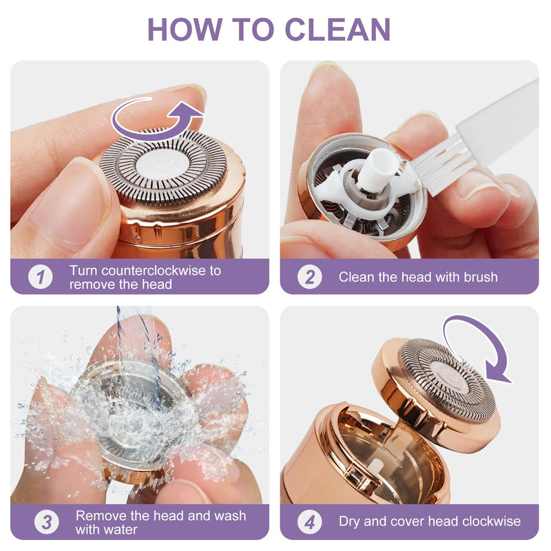 [Australia] - Facial Hair Removal for Women, Painless Rechargeable Hair Removal Device, Comes with 2 Replacement Heads, Portable Electric Shaver/Razor for Face, Chin, Upper Lip, arms and Peach Fuzz (Purple) Purple 