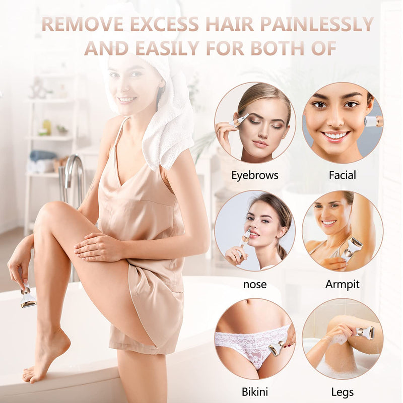 [Australia] - Electric Razor for Women Bikini Trimmer, MKIOVH Women's Cordless Portable 4 in 1 Painless Shaver, for face Legs Brows Nose Detachable Head USB Rechargeable Hair Trimmer (White) White 