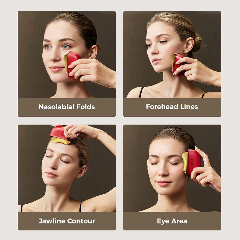 Electric Gua Sha Facial Tool, Heated Brass Face & Neck Massager with LED Red Light Therapy & Soothing Vibration, Smart Dual-Mode Design Beauty Skincare Device for Sculpting, Lifting & Relaxation