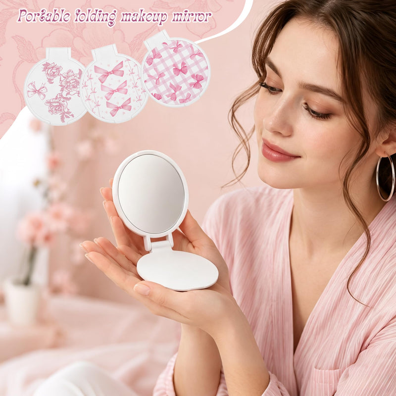 16 Set Pink Bow Party Favors for Women Clear Floral Bow Makeup Bags Mini Compact Mirrors Bulk Waterproof Coquette Pink PVC Cosmetic Bags for Guests Bridesmaids Wedding Party Supplies 16