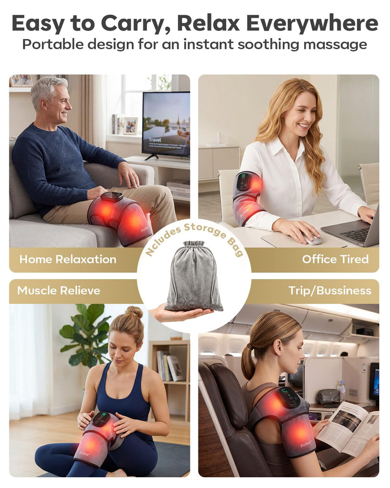 Knee Massager with 5 Heat and 5 Vibration Cordless Knee Heating Pad | Heating pad for knee 1-Pack portable heated knee massager brace with extension strap for elbow, shoulder, gift for women men 01 Grey