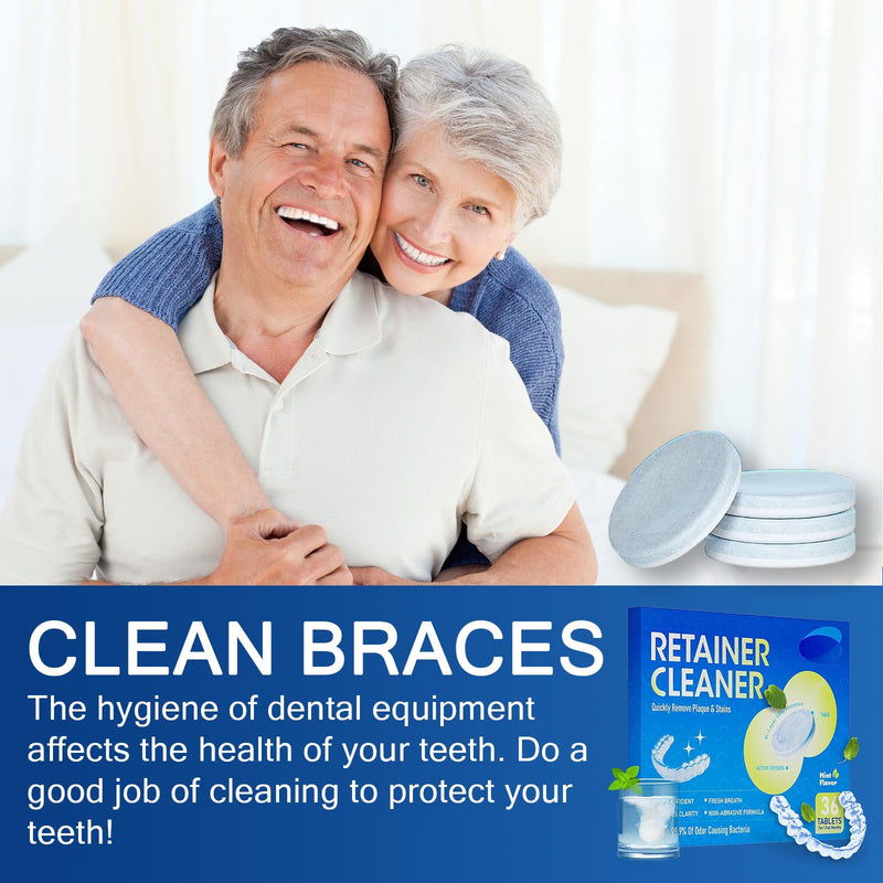 [Australia] - Cleaning tablets for braces - 36 retainer cleaning tablets, remove stains from braces and discoloration, suitable for Invisalign and mouth guards 