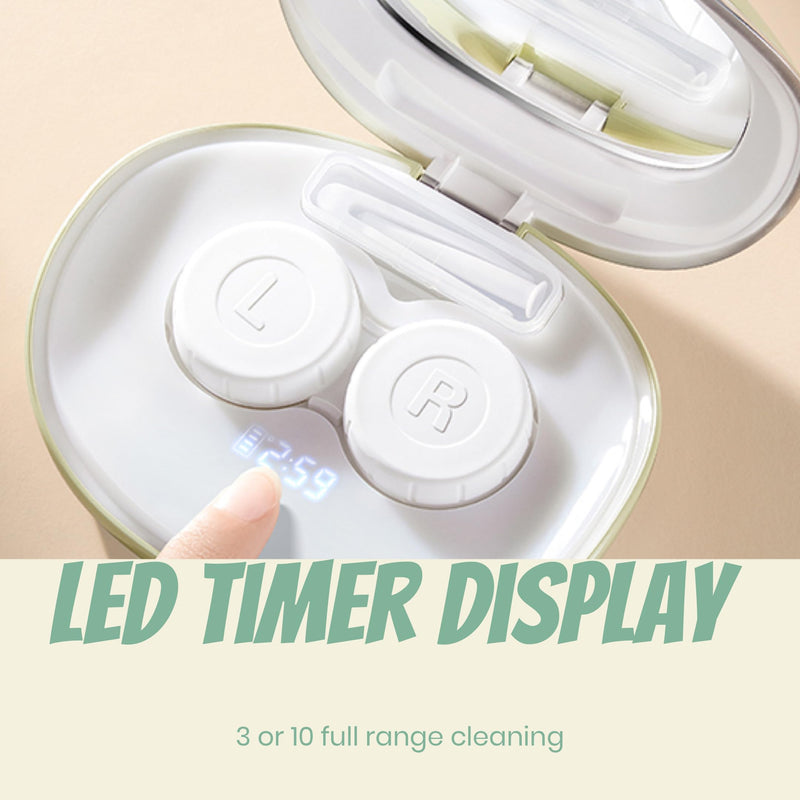 [Australia] - MV7 Ultrasonic Contact Lens Cleaner Machine with Timer Display, Big Mirror & USB Charger, Fit Disposal Soft Lens, Colored Contact Lens, RGP Lens and OK Lens (Pearl White) Pearl White 