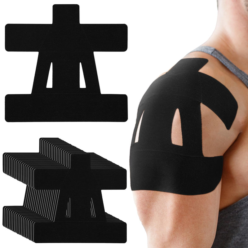 [Australia] - 20 Count Kinesiology Tape for Shoulder Pain Relief Pre Cut Sports Waterproof Breathable Enhance Elastic Kinesiology Athletic Tape for Shoulder Support and Muscle Baseball Sports(Black) Black 