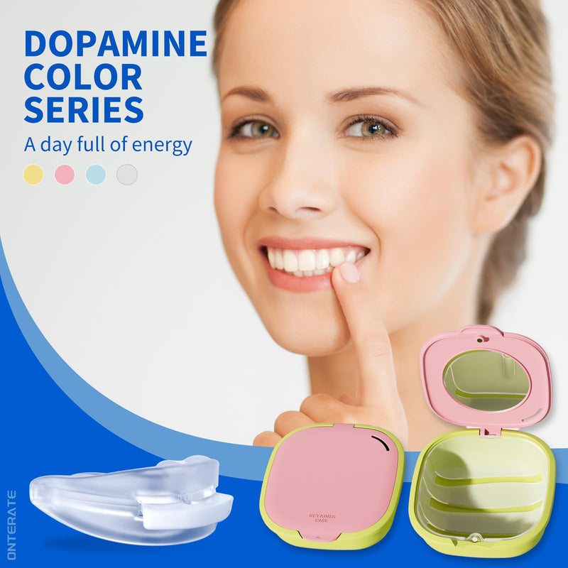 [Australia] - Magnetic Retainer Box with Mirror, Compact Denture Case with Vent Holes & Retainer Remover Tool & Chewies & Brush, Protable Aligner Cleaner Case for Night Mouth Guards, Braces (Pink Green) 