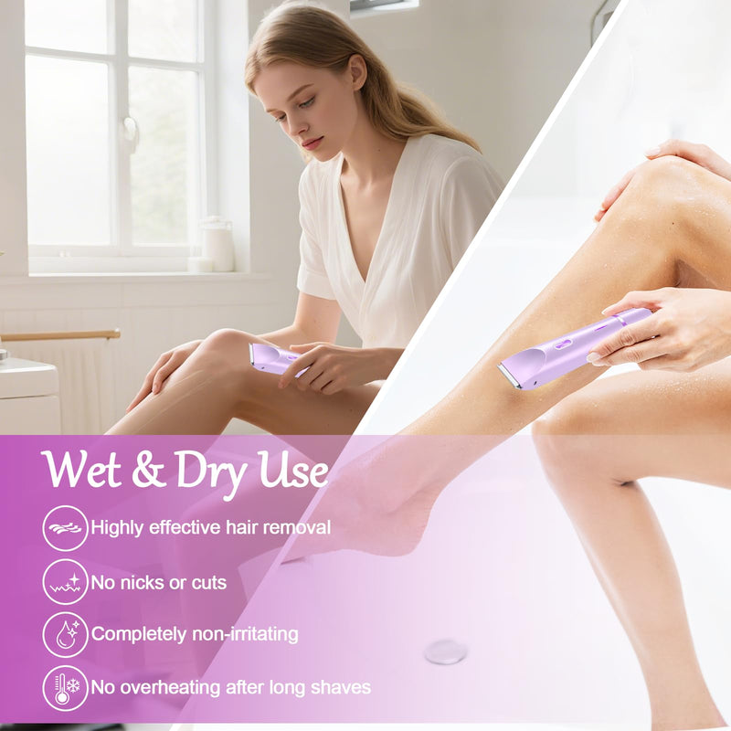 [Australia] - 2-in-1 Bikini Trimmer for Women, Bikini Shaver, Dual Head Electric Razor, IPX7 Waterproof Wet/Dry, USB Rechargeable for Pubic/Underarm/Leg, Pink Purple 