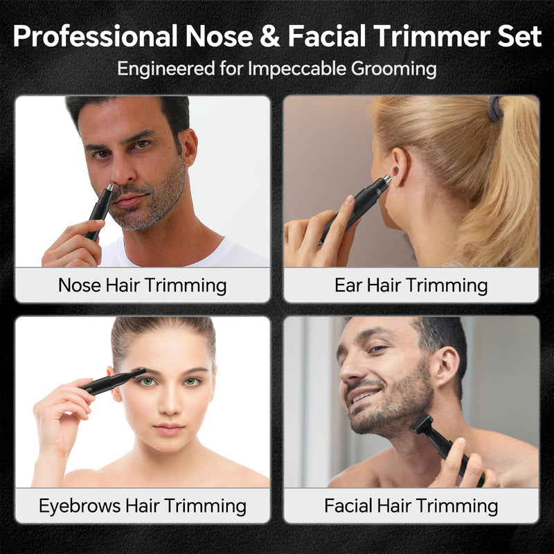 [Australia] - RUIM 3-in-1 Nose Hair Trimmer for Men & Women, Painless Eyebrow Ear Face Groomer, USB-C Fast Charge Waterproof with LED Display, Shower-Safe Travel Kit Gift for Dad Christmas 