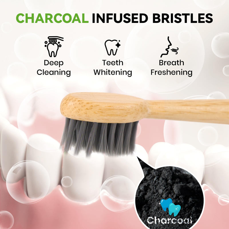 Bamboo Toothbrush Heads Compatible with Philips Sonicare, Soft Charcoal Infused Bristles, Whitening & Deep Cleaning