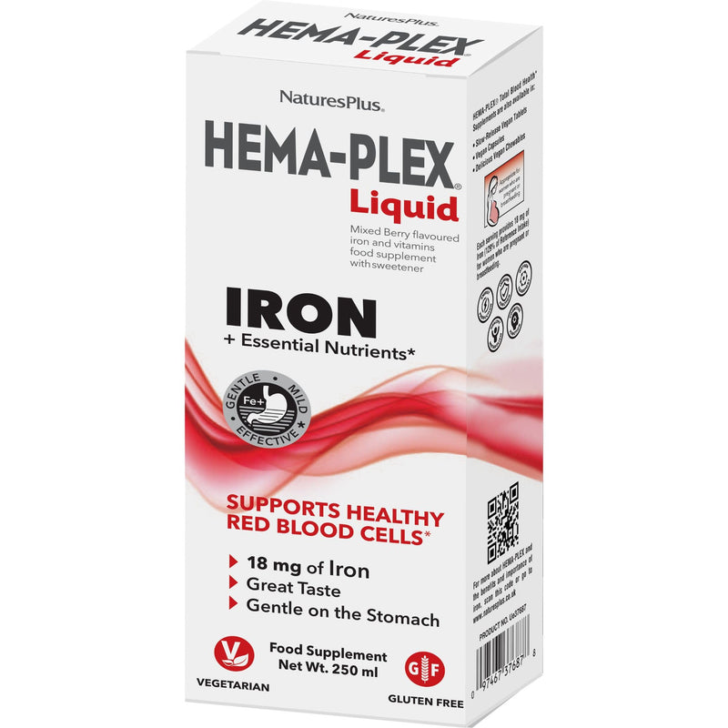 NaturesPlus Hema Plex Iron Liquid, Mixed Berry - 18 mg Elemental Iron Supplement for Total Blood Health - with Vitamin Bs, C & Bioflavonoids - Vegetarian, Gluten Free - 250 ml