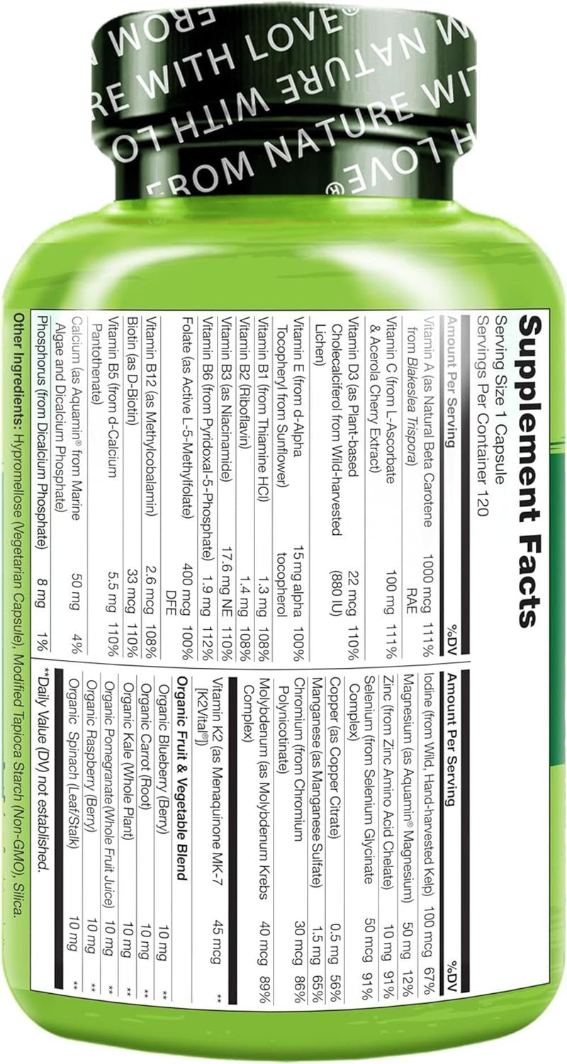 NATURELO Men’s Multivitamin Easy One a Day | 120 Vegan Capsules (4 Month Supply) | 29 Essential Vitamins, Minerals & Fruit & Veg Extracts, for Men’s Health, Energy and Performance 120 count (Pack of 1)