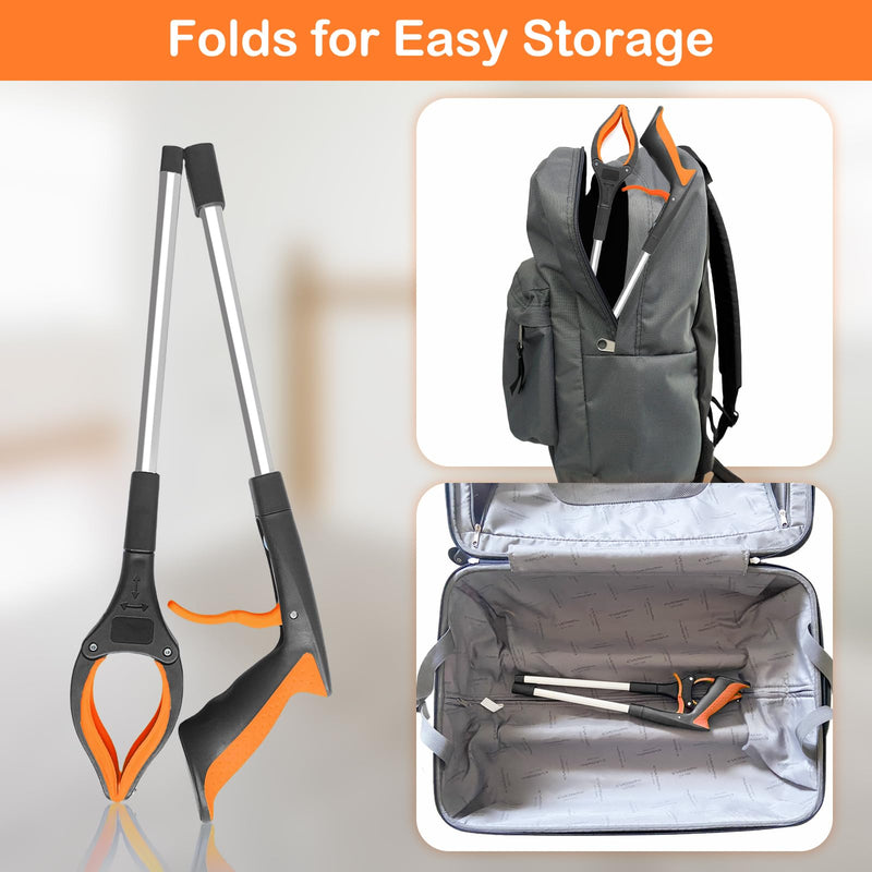 [Australia] - 32" Grabber Reacher Tool, 2-Pack Foldable Reacher Grabber Pickup Tool with 360° Anti-Slip Rotating Jaw & Magnet, Mobility Aid Reaching Assist Tool for Trash Pick Up, Lightweight Grabber Tool Orange - 2 Pack 