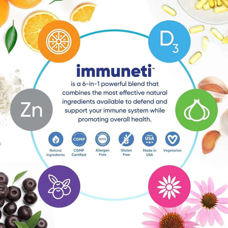 Immuneti Advanced Immune Support – Doctor Formulated 6-in-1 Daily Immunity Supplement – Made in USA – with Vitamin C, D3, Zinc, Elderberry, Garlic & Echinacea - Vital Nutrients & Antioxidants (3) 3