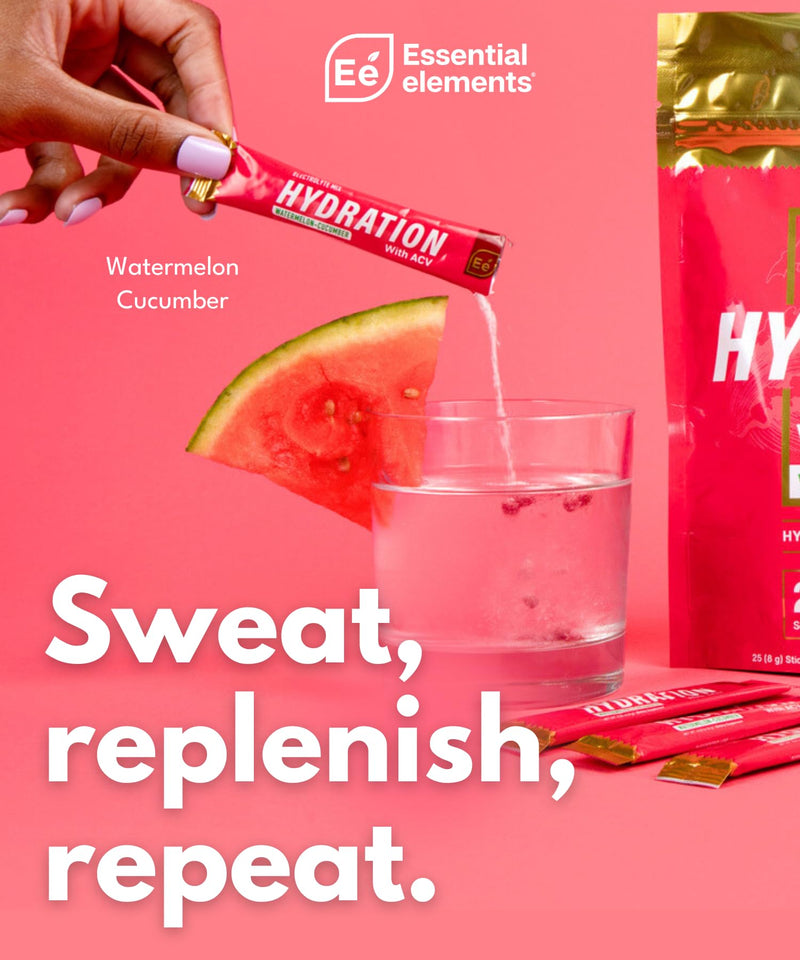 Essential Elements Hydration Packets - Watermelon Cucumber Pack - Sugar Free Electrolytes Powder Packets - 25 Stick Packs of Electrolytes Powder No Sugar - Hydration Drink - with ACV & Vitamin C 25 Servings (Pack of 1)